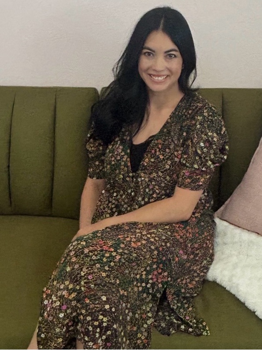 Anthropologie Akemi + Kim Valencia Black Floral Sheer Ruched Dress Kimono Sz S